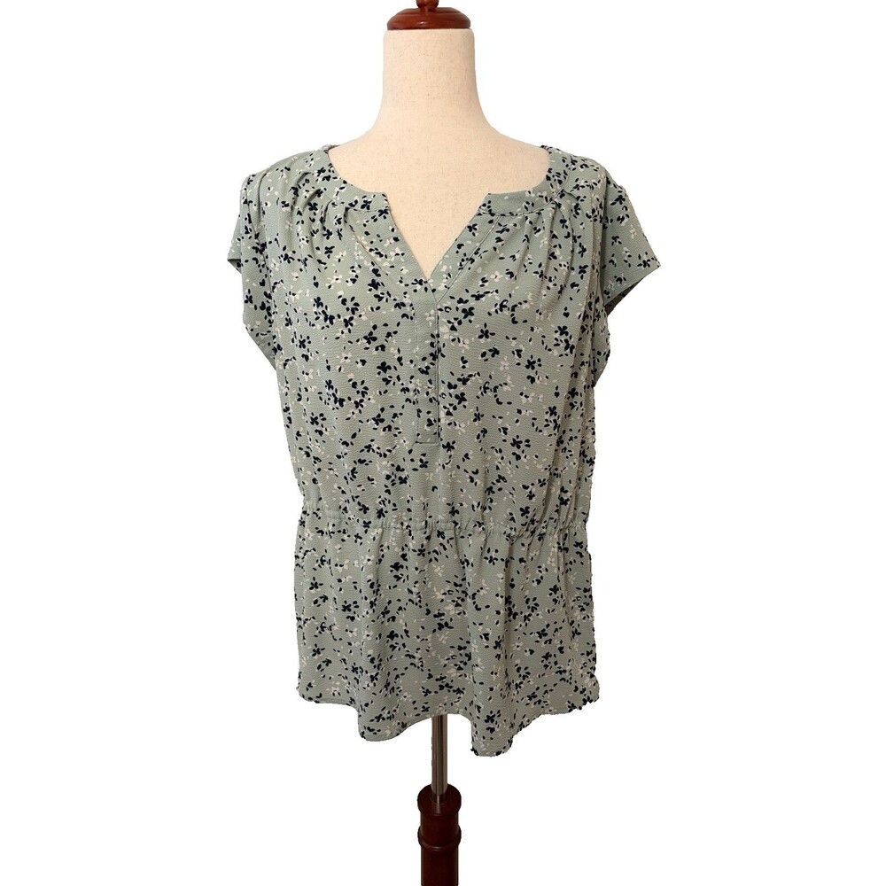 Stitch Fix 41 Hawthorn Women’s XL Green Floral Blouse Elastic Waist Lightweight